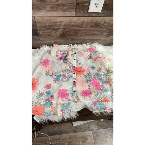 Arizona Jeans XL Floral Sheer Racerback Flowy Top - Picture 8 of 11